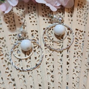 Vintage Silver and White Double Hoop Earrings